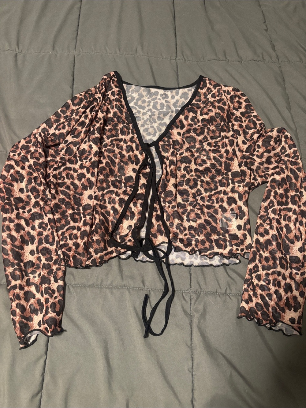 SHEIN Leopard Tie-Front Crop Jacket - Brown & Black